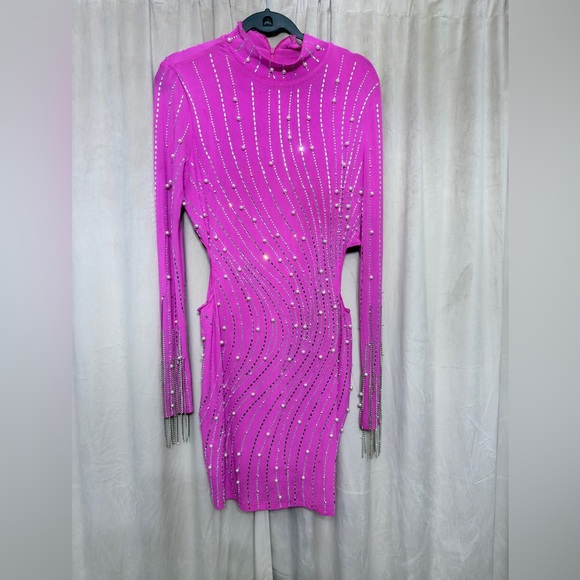 Fashion Nova Vibrant Pink Pearl-Embellished Dress - Picture 8 of 8